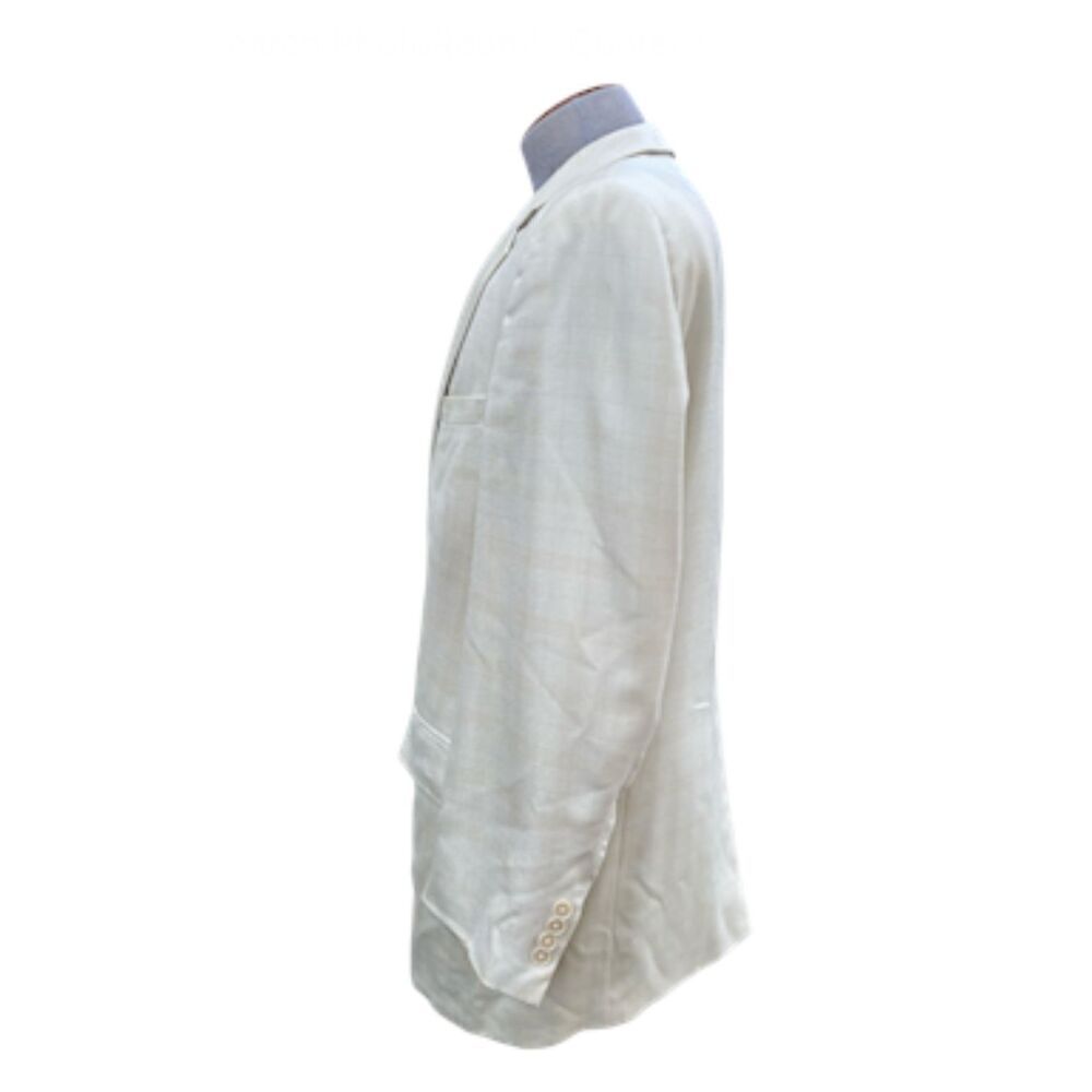 Vintage Silk Blend Blazer by Lancia Sz. 42R Faint Yellow with pale plaid - Picture 5 of 11